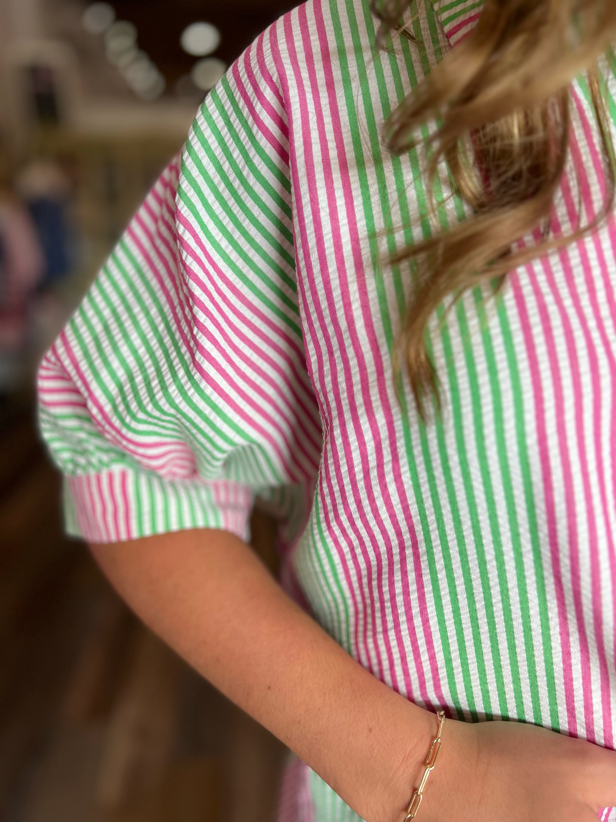 Lovin' Stripes Collared Button Down Top in Watermelon