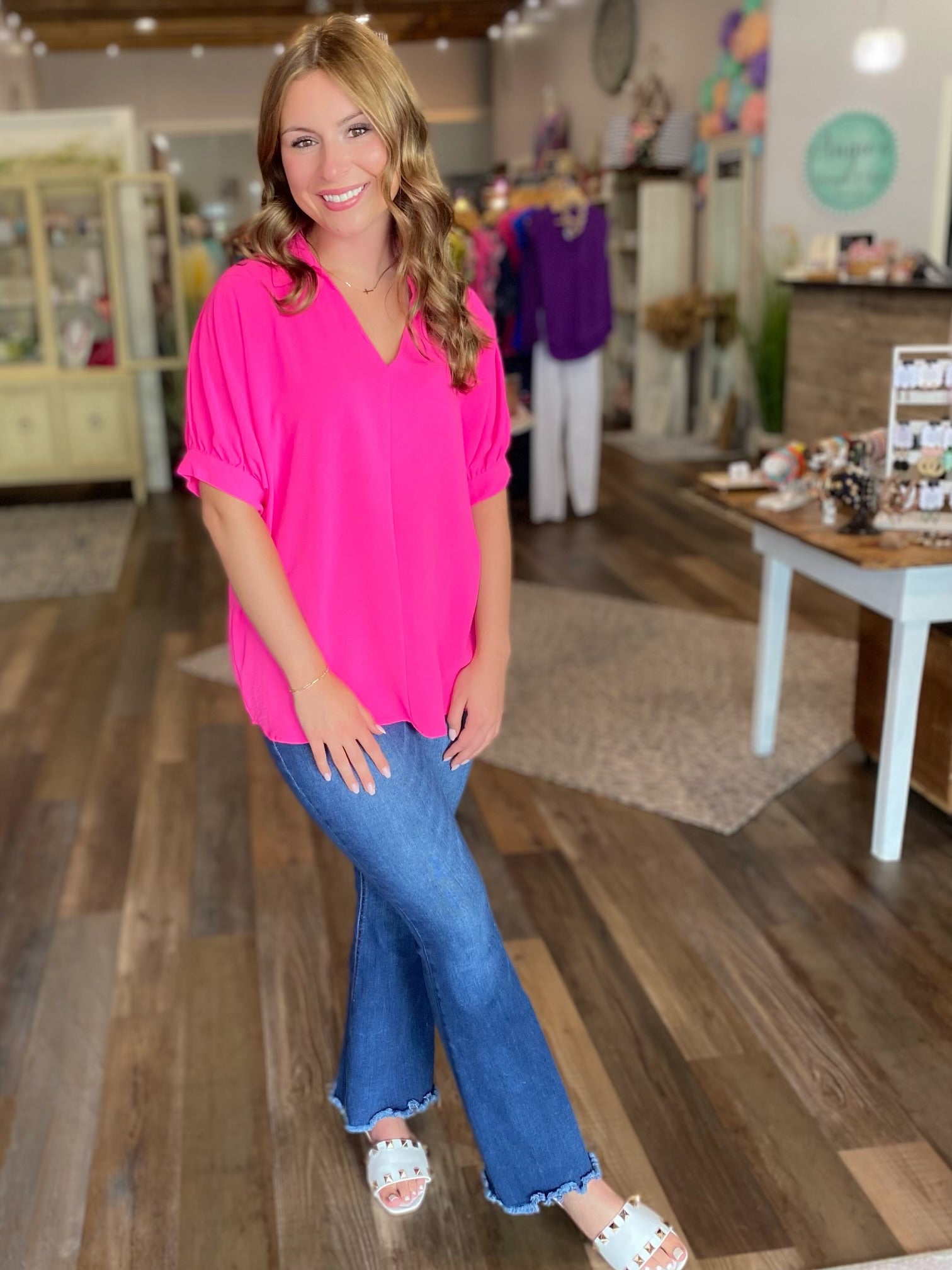 Madison Oversized Dolman Sleeve Top in Hot Pink