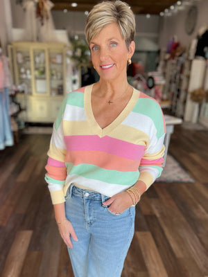 Pretty in Pastels V Neck Sweater in Pink or Yellow