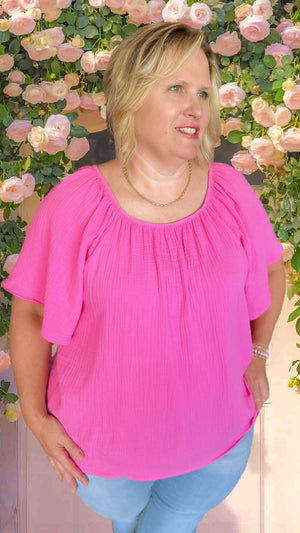 Pink Scoop Neck Blouse in Curvy
