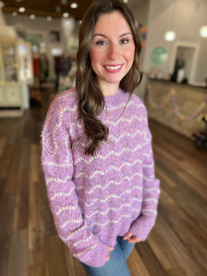 Wavy Striped Dotted Sweater In Lavendar