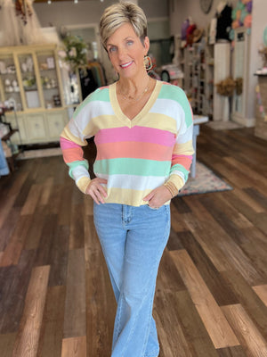 Pretty in Pastels V Neck Sweater in Pink or Yellow