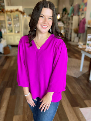 Classic Blouse with Peasant Sleeves in Magenta