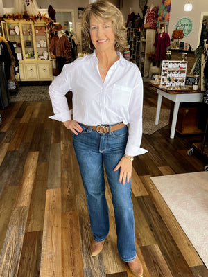 Oversized Button Down Blouse  in White