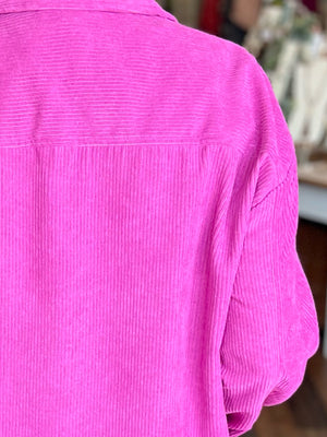 Long Sleeve Corduroy Button Up in Magenta