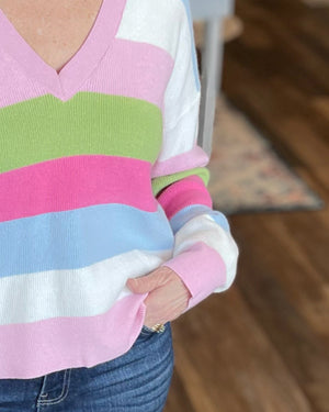 Pretty in Pastels V Neck Sweater in Pink or Yellow