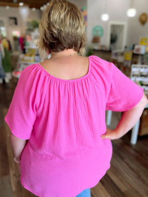 Pink Scoop Neck Blouse in Curvy