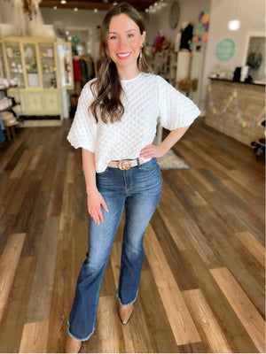 Textured Puff Sleeve Top in Off White