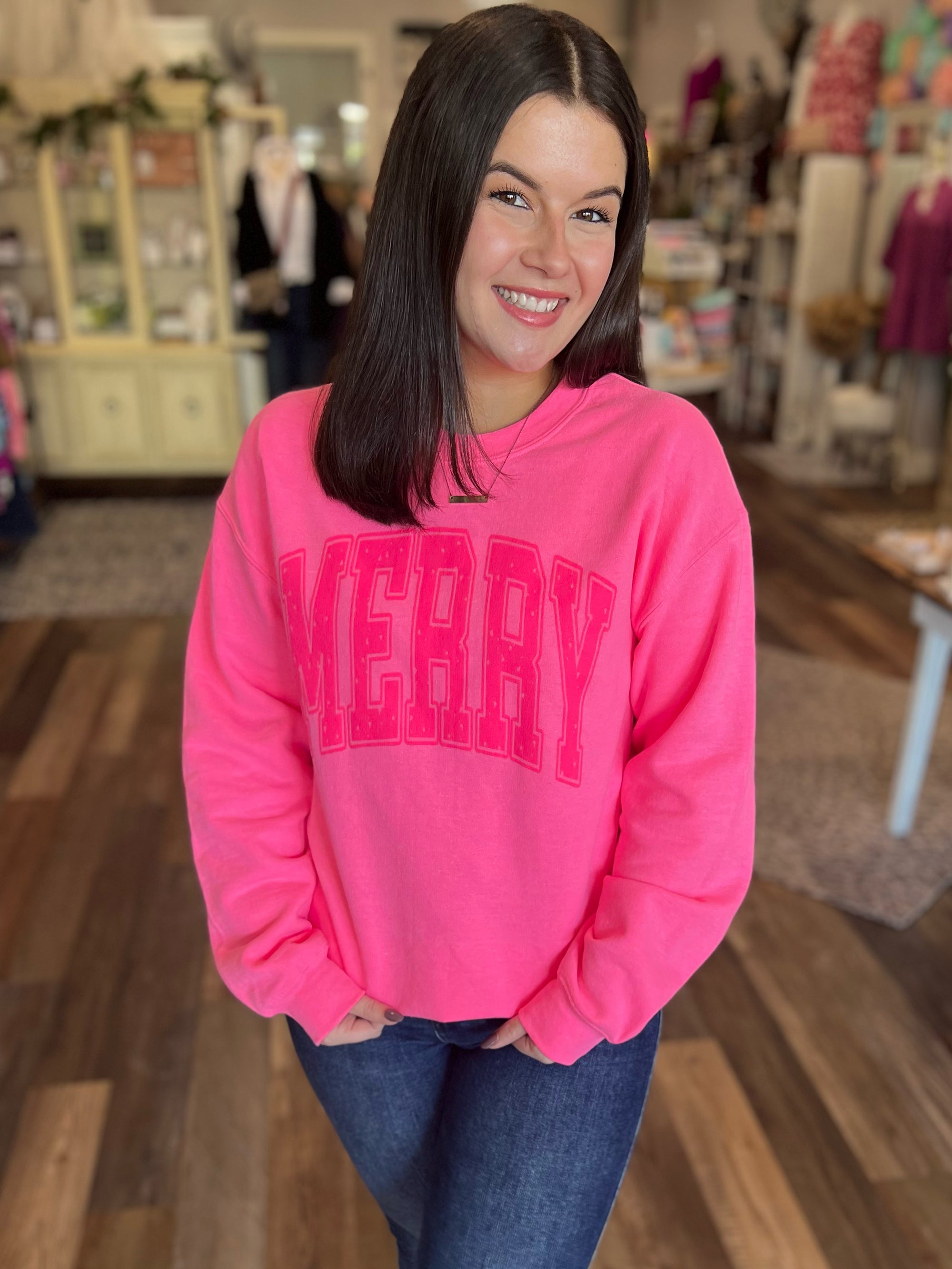 Merry Neon Pink Block Sweatshirt