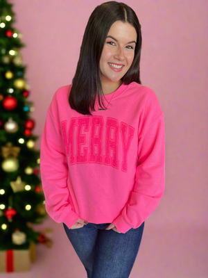 Merry Neon Pink Block Sweatshirt