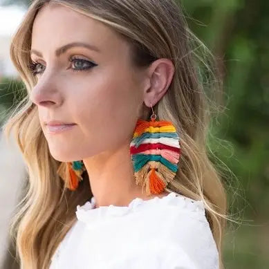 Rainbow Macrame Leaf Earrings