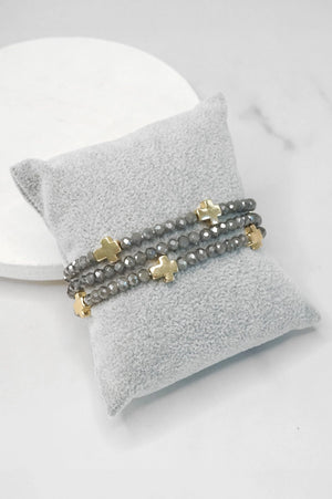 Mini Sideways Cross Crystal Bracelet Stack