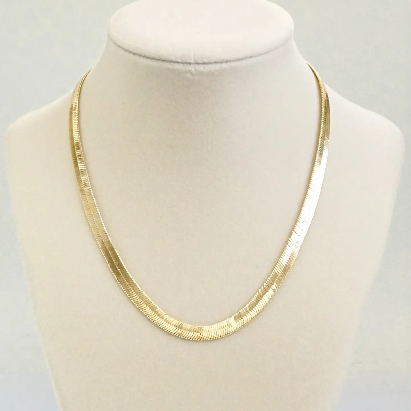 Shiny Gold Herringbone Chain Necklace