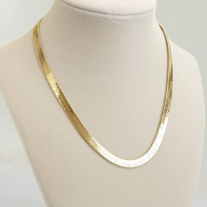 Shiny Gold Herringbone Chain Necklace