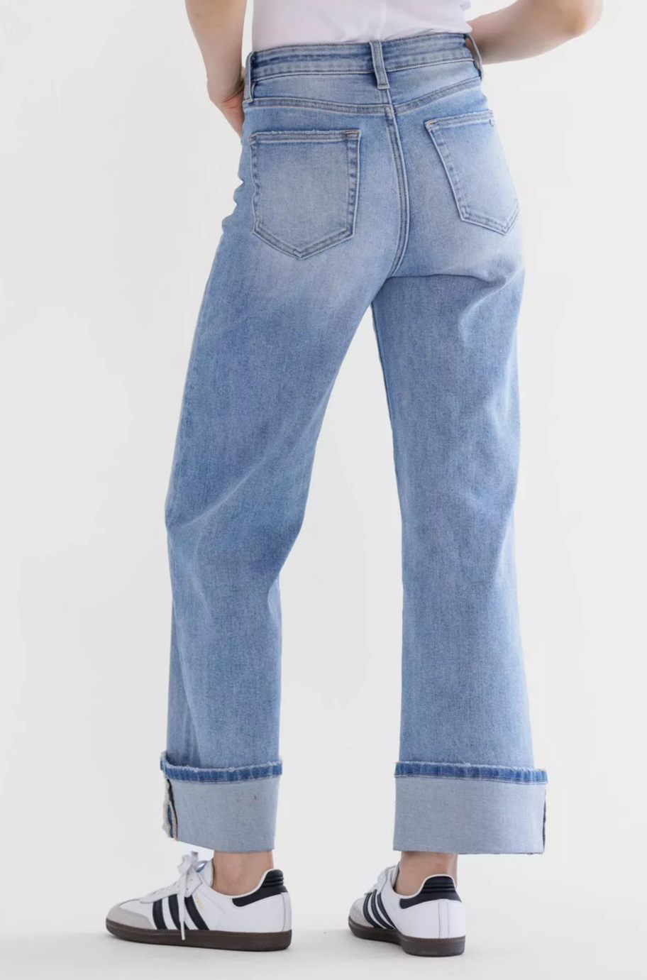 Oh So Trendy Wide Leg Cuffed Jeans