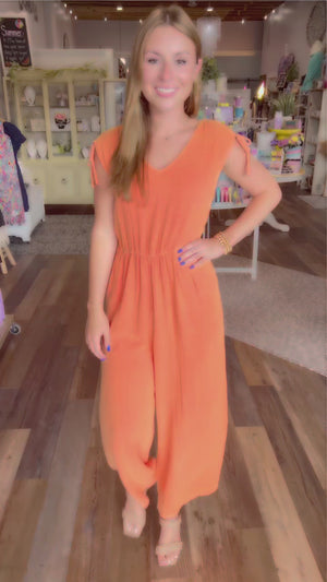 Ruched Shoulder Gauze Jumpsuit in Orange