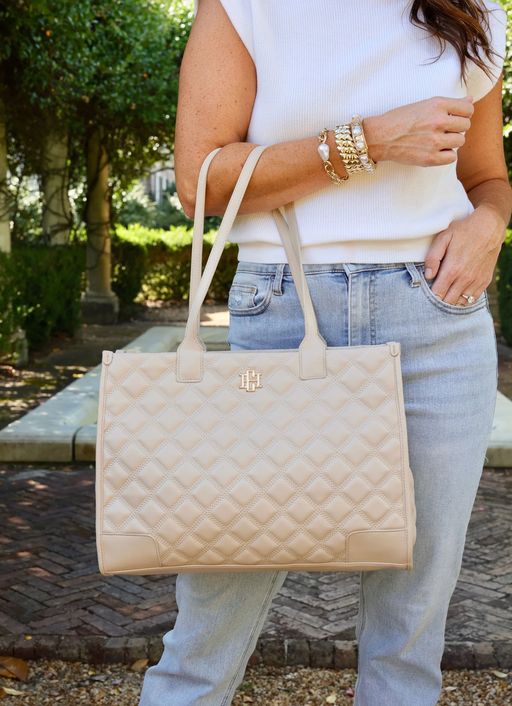 Shane Tote Nude Diamond Quilted