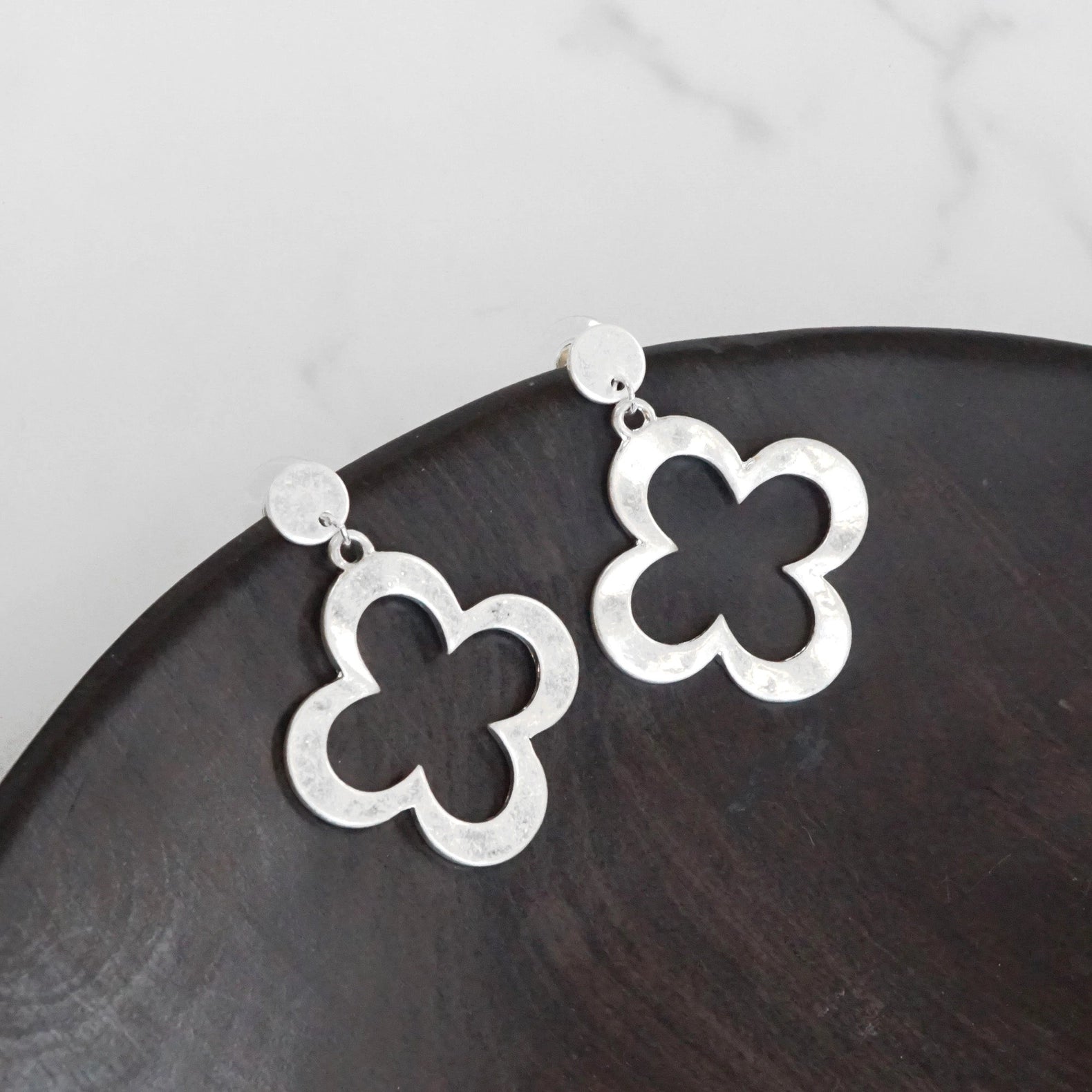 Clover Hammered Distressed Drop Earrings